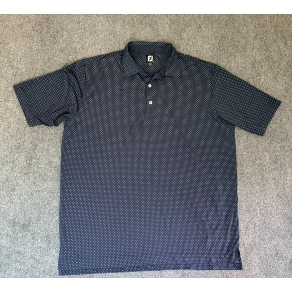 FootJoy FJ Men's Polo Shirt Blue ‎ White Dot Pattern Golf Athletic Size 2XL